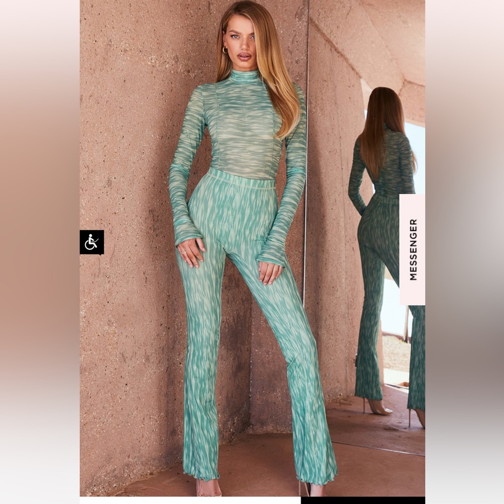 House of CB Erin Ivy print mesh flared trouser size XS